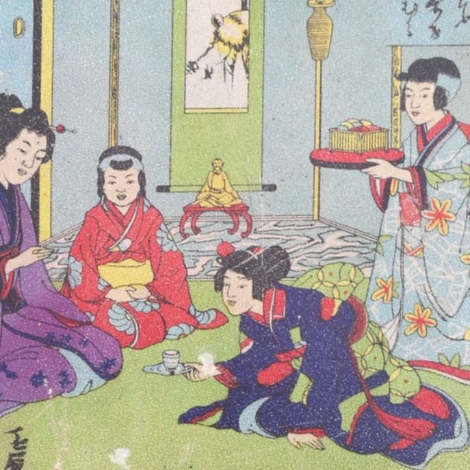Alte Darstellung einer Teezeremonie