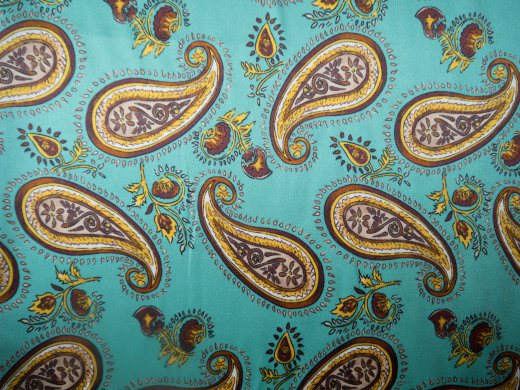 Seide Paisley türkis/gold - Meterware