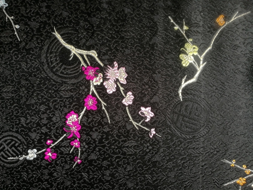 China Seidenstoff Kirschblüte schwarz farbig - Meterware