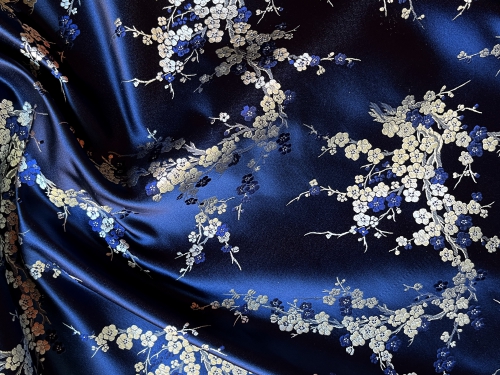 China Seidenstoff Kirschblüte dunkelblau - Meterware - SKI18