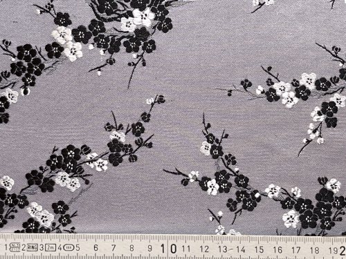 China Seidenstoff Kirschblüte Silber schwarz weiß - Meterware