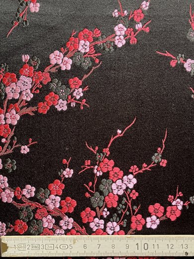 China Seidenstoff Kirschblüte schwarz rot rosa - Meterware