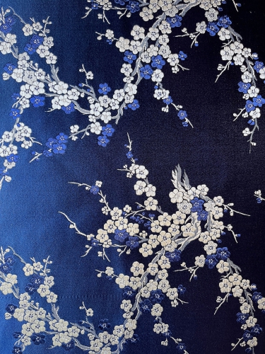 Seidenstoff Kirschblüte Blau silber - Meterware - SEK18