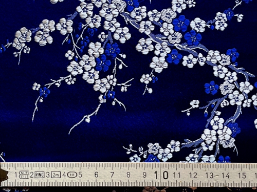 Seidenstoff Kirschblüte Blau silber - Meterware