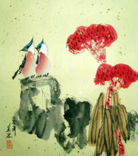 Das Vogelpaar Aquarell von Mo Ling China - moling002