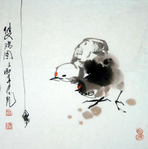 2 Küken Aquarell von Wang Xiao Long - wangxiao057