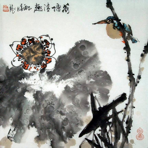 Vogel im Herbst Aquarell von Wang Xiao Long - wangxiao038