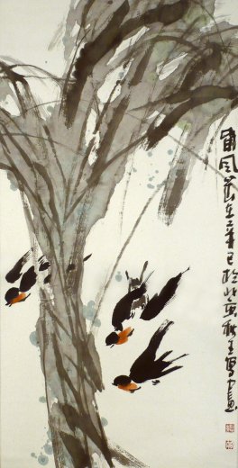 Ausflug Rollbild Aquarell von Huang Qiu Sheng