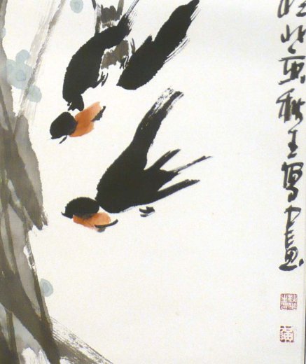 Ausflug Rollbild Aquarell von Huang Qiu Sheng