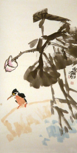 Eisvogel Rollbild Aquarell von Huang Qiu Sheng