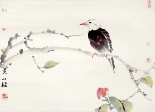 Singvogel im Frühling - Aquarell von Ren Tao