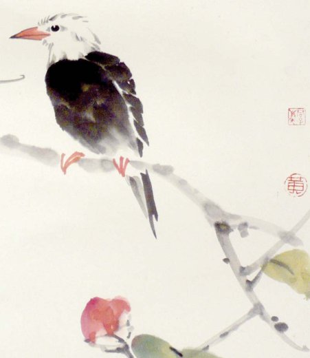 Singvogel im Frühling - Aquarell von Ren Tao