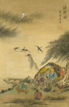 Lager am Ufer - Aquarell nach einem Motiv von Tang Bei Hu - tangbei022