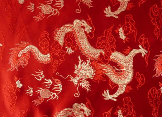 China Brokat Seidenstoff Drachen rot - Meterware - SDR09