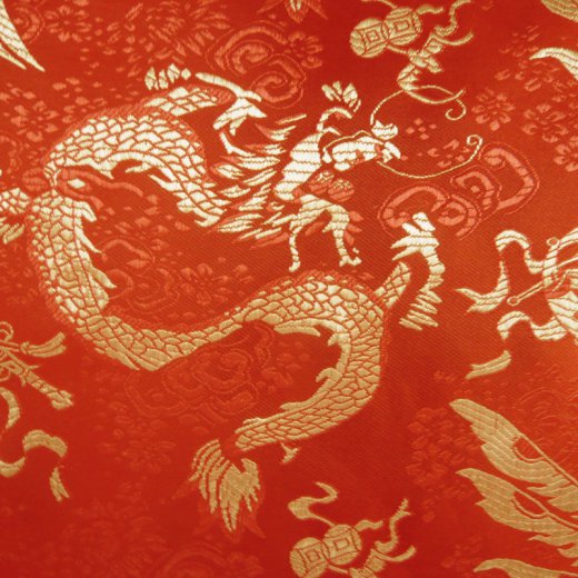 China Brokat Seidenstoff Drachen rot - Meterware