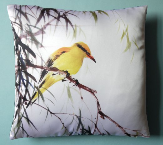 Kissenhülle Bird III Blüten und Vogel 45 x 45 cm Satin - KSB03