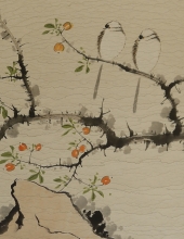 Im Kirschbaum die Natur geniessen - Aquarell von Zeng Guilin
