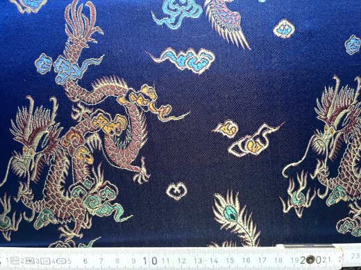 Jaquardstoff Drache und Phoenix blau - Meterware