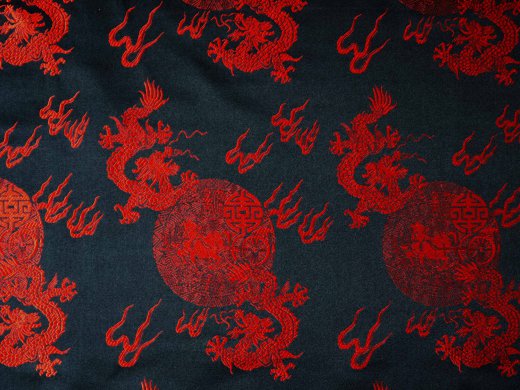 China Brokat Seidenstoff Drache schwarz / rot - Meterware - SDR62