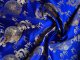 Seidenstoff Brokat Drachen und Pferdewagen blau / gold - Meterware - SDR25
