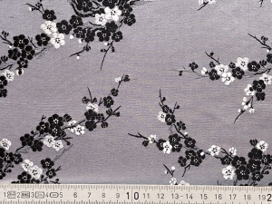 China Seidenstoff Kirschblüte Silber schwarz weiß - Meterware - SKI21
