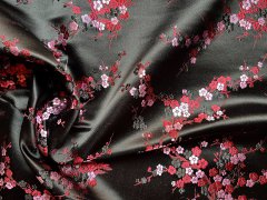 China Seidenstoff Kirschblüte schwarz rot rosa - Meterware