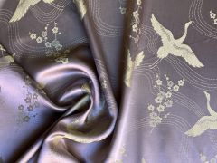 Kimono-Seidenstoff Tancho, Kranich und Kirschblüte - Meterware