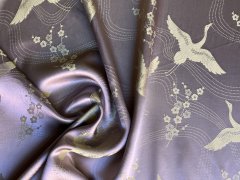 Kimono-Seidenstoff Tancho, Kranich und Kirschblüte - Meterware - SEK64