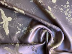 Kimono-Seidenstoff Tancho, Kranich und Kirschblüte - Meterware - SEK64