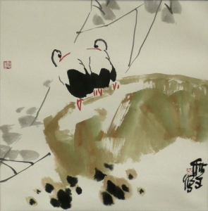 Storchenpaar - Aquarell von Huang Qiu Sheng