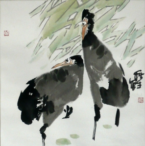 Vogelpaar - Aquarell von Huang Qiu Sheng